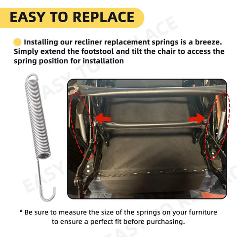 Rock Solid 7 Inch Heavy Duty Recliner Springs Replacement Kit Stainless Steel Couch Mechanism Parts compatible with Lazy Boy, installation guide.
