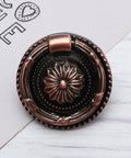 5 Pack Round Vintage Cabinet Drawer Pull Handles With Red Bronze Finish Dope Vintage Look 47mm Diameter Single Hole Metal Knob Rings Decorative Kitchen Wardrobe Dresser Hardware Multi Purpose Cabinet Pulls For Furniture, close-up of a single knob design
