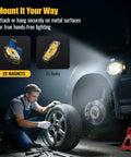 Rechargeable Magnetic Work Light With 8000mAh Battery, Dual COB LEDs, 8 Lighting Modes, IP65 Waterproof, shown mounted on car