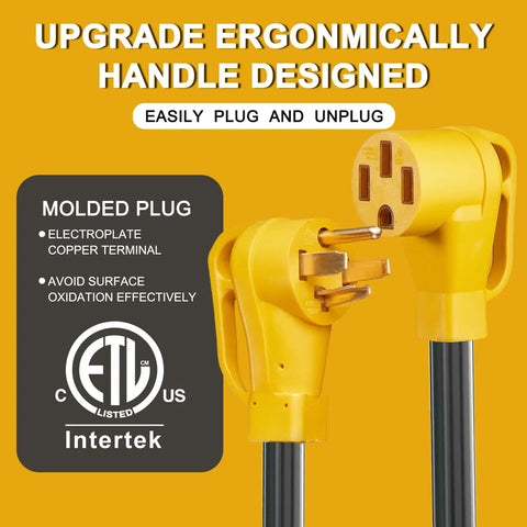 25 Foot EV Charger Adapter Cord 30 Amp Dryer Plug To 50 Amp RV Outlet NEMA 14-30P To 14-50R with molded plug design