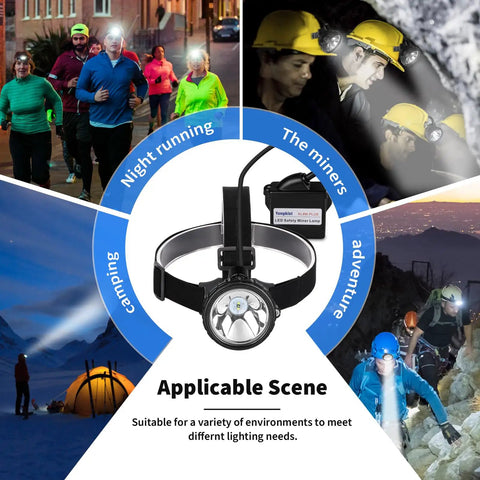 Rechargeable Mining Headlamp With 1 Main LED And 2 Auxiliary LEDs, Ultra Bright Cap Lamp, Waterproof And Explosion Proof Miner Light, Hard Hat Head Torch For Coal Mining, Hunting, Fishing, Camping, Hiking And Outdoor Work