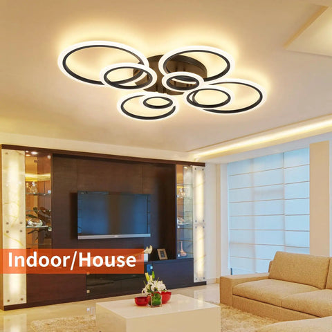 41.3 Inch Dimmable LED Ceiling Light With Remote Control, Slick Black Flush Mount Ring Fixture in living room setting