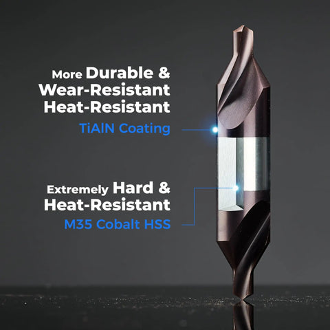 Rugged M35 Cobalt Center Drill Bit With TiAln Coating For Nailing Precise Starter Holes In Stainless Steel Cast Iron And Copper Number 3 Size, showcasing durable TiAln coating.