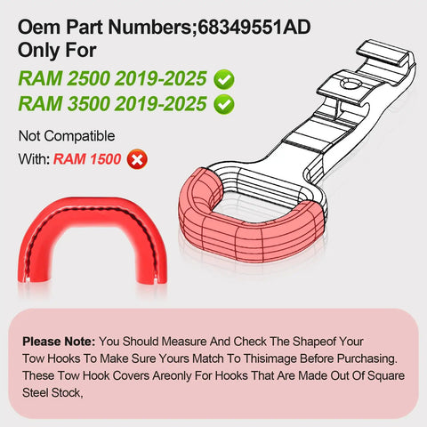 Dodge RAM Tow Hitch Covers 2019 to 2026 Thickened Upgrade 2 Pack Red For 2500 3500 Exterior Accessories illustration and part numbers
