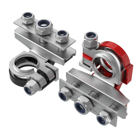 2 Pack 12V Automotive Top Post 3 Way Battery Terminal Kit with Positive And Negative Clamp Connectors Red and Black