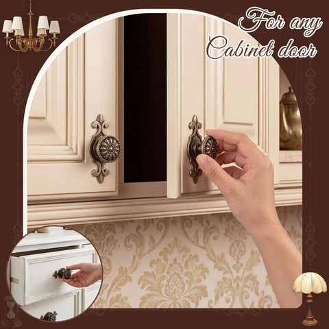 Antique Brass Cabinet Knobs Set With Backplates Flower Shape Vintage Drawer Pulls for Kitchen Cabinets