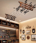 Solid Wood Wall Mount Fishing Rod Rack Keeps Your Poles Neatly Stowed Holds Up To 10 Fishing Rods Perfect Garage Or Shed Organizer With Waterproof Finish And Heavy Duty Stability installed on ceiling with rods.