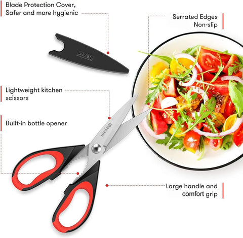 Three Pack 8.7 Inch Kitchen Scissors All Purpose Heavy Duty Shears With Sheath For Food Prep Meat Poultry Fish Veggies Seafood And More Tough As Nails Razor Sharp Multi Use Kitchen Tools For Home Camp And RV, stainless steel blades