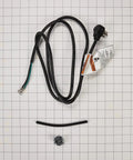 Genuine OEM Power Cord Kit For Dishwashers Black With Grommet And Metal Strain Relief displayed on grid background