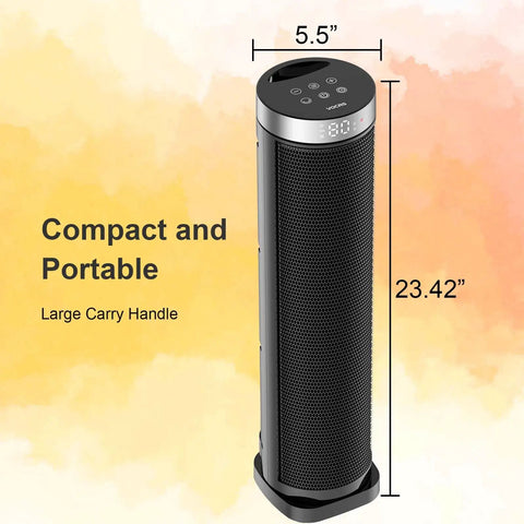Indoor Space Heater With Remote, 24-Inch Oscillating Tower, 1500W Quiet PTC Ceramic Heater With Thermostat, front view
