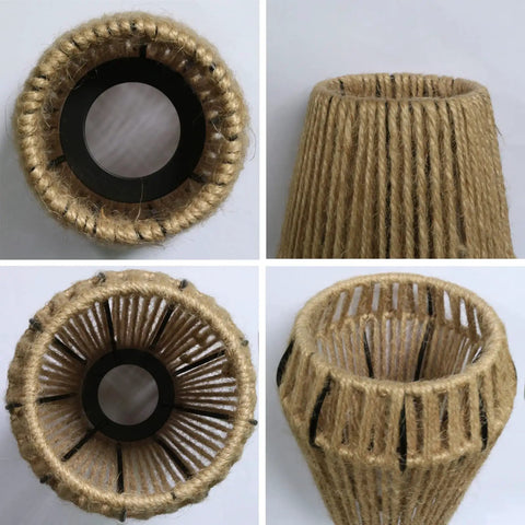 Close-up of rattan lampshades for the 68-inch Two Light Rattan Floor Lamp with Independent Control Switch Rustic Farmhouse Tall Standing Lamp.