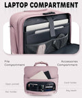 Pink Rolling Laptop Bag For Women With Dual Lock And Wheels 16 Inch Computer Briefcase TSA Friendly Locks laptop compartment view