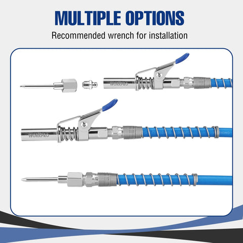 Beefed Up Quick Release Grease Gun Coupler Set With 2 Couplers 2 Grease Needles And 2 12 Inch Hoses 10000 PSI Locking Seal