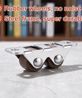 Beast Mode Mini Fixed Double Roller Caster Wheels Set Of 8 Low Profile Smooth Rolling Light Duty Hardware, showing a durable steel frame with rubber wheels.