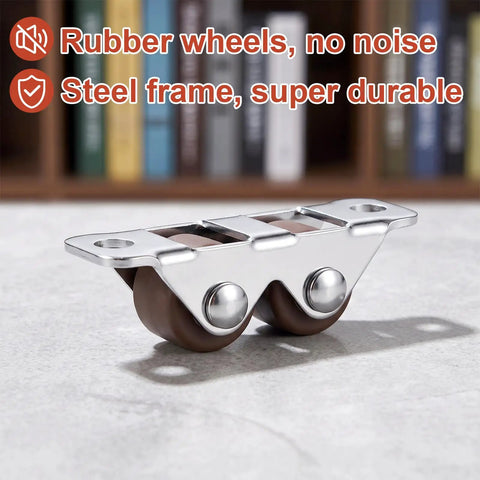 Beast Mode Mini Fixed Double Roller Caster Wheels Set Of 8 Low Profile Smooth Rolling Light Duty Hardware, showing a durable steel frame with rubber wheels.