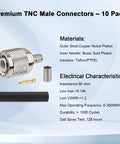 Crimp Tnc Male Coax Connector Kit 10 Pack With Heat Shrink Tubes For RG58 RG142 RG400 LMR195 KSR195 3D FB Cables