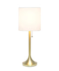 Tapered Fabric Drum Shade Table Lamp In Gold And White With Pull Chain Switch 8 By 8 By 21 Inches Modern Living Room Bedroom Or Office Lighting