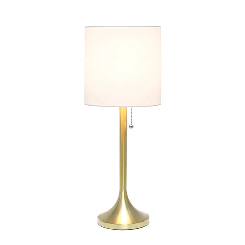 Tapered Fabric Drum Shade Table Lamp In Gold And White With Pull Chain Switch 8 By 8 By 21 Inches Modern Living Room Bedroom Or Office Lighting