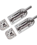 316 Stainless Marine Cabinet Lock Latch Sliding Kit With Polished Mirror Finish for boats and RVs, two latches and plates visible