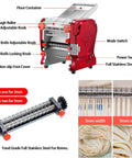 LEONEBEBE Electric Pasta Maker For Home Use Commercial Dough Sheeter Auto Noodle Press showing stainless steel body and noodle cutter.