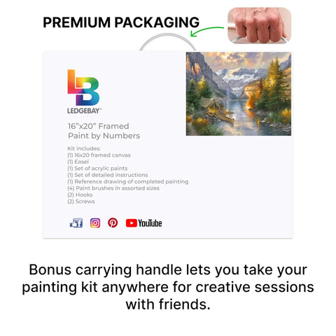 Do It Yourself Paint By Numbers Kit For Adults With Framed Canvas Beginner To Advanced Set Rocky Mountain Campsite 16x20 packaging