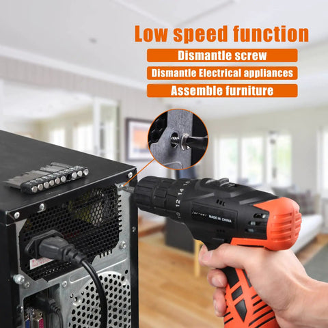 All In One Power Tools Kit With 60 Piece Accessory Set And 16.8V Cordless Drill For Home DIY And Repairs shown dismantling a PC case