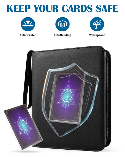 Top Loader Binder 4 Pocket For 144 Toploaders With Side Loading And Zipper Closure PU Leather Ringless 2x2 Card Binder for MTG TCG