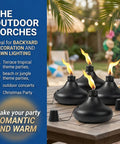 Upgraded Tabletop Torch Set Of 6 With 24.5 Oz Citronella Fuel Refillable Metal Lanterns for outdoor use on a patio table