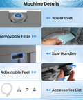 Machine details of Smooth Operation Compact Portable Washer With Fast Drain Pump And Twenty Pound Laundry Capacity In Classic Gray.
