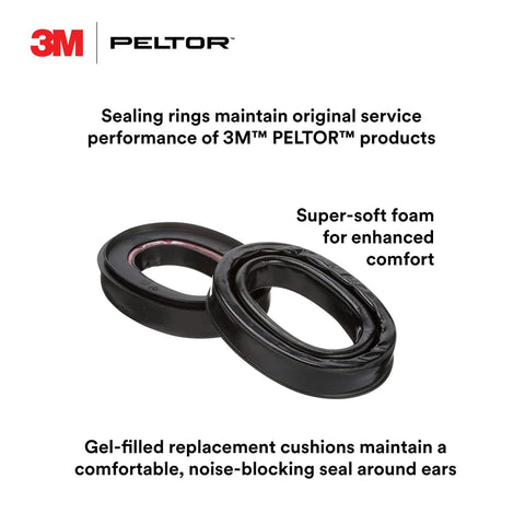 Gel Sealing Rings HY80 Earmuff Cushions Replacement, black, 3M Peltor, showing soft polyurethane skin with silicone gel