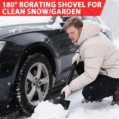 Man using 180° rotating shovel from Emergency Roadside Tool Kit With Jumper Cables And Shovel Auto And Truck Vehicle Safety Kit Bag For Men