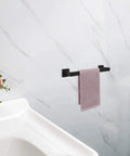 Rustproof 12 Inch Matte Black Stainless Steel Towel Bar Wall Mounted For Bathroom Square Shower Towel Rack Premium Towel Holder SUS 304 Durable Mounting 1 Pack with towel in modern bathroom