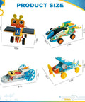 4-In-1 Engineering Kit For Kids Aged 8-12 Build A Mars Rover, A Fast Race Car, A Dope Soaring Glider, And A Paddle Boat; Learn Motor Dynamics And Mechanical Transmission Hands-On, The Ultimate Gift For Curious Builders, product size diagram with four models