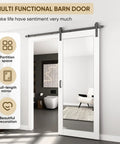 Straight Glide 36 By 84 Inch Frosted Glass Barn Door With Heavy Duty Rolling Hardware Kit sliding open, modern interior design.