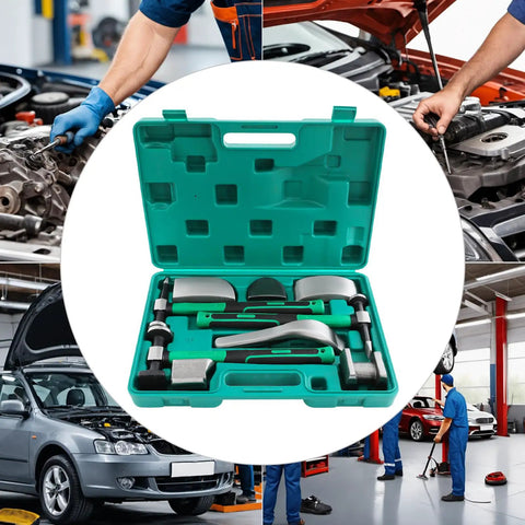 9 Piece Sheet Metal Repair Tools Set For Auto Body Dent Fixes, Durable 45 Steel Die Forged Kit With Leverage Tools For Easy Dent Smoothing, Rust Resistant Pro Grade Great For Home Garage Repairs in green case