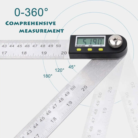 Legit Tough 20 Inch Stainless Steel Digital Angle Finder With Crisp Display And Reliable Tracking For Woodworking Builds And Shop Jobs That Call For Straight Measurements Every Time showing 0-360° readings.