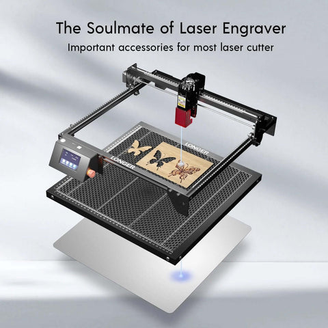 Longer honeycomb working table for laser engraver with aluminum plate, 15.7x15.7 in (front-left isometric view).