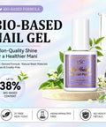 Bio Based Pearl Gel Nail Polish Set With Six Iridescent Shimmer Shades for DIY manicure, plant-derived formula bottle.