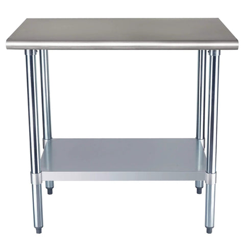 NSF Certified Stainless Steel Workbench 24x36 Inch Heavy Duty Beast Mode Top, 430 Lb Capacity, adjustable galvanized legs, front view
