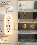 Straight Up Best Wide Spaced Wall Outlet Extender Includes Night Light with touch switch and brightness sensor.