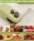 2 Pack Rechargeable 2 In 1 Mini Bag Sealer And Cutter Grab And Go Portable Resealer Machine with food samples.