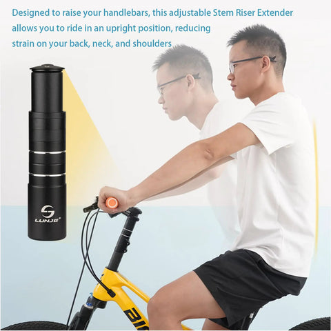 Bike Stem Extender Adjustable Handlebar Riser for 1 1/8 Inch Forks 28.6mm, cyclist showing improved posture