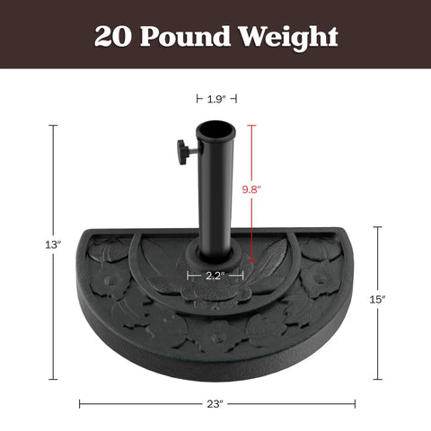 Half Round Umbrella Base 20lb Heavy Duty Freestanding Stand For Outdoor Use Semicircle Resin And Concrete Holder