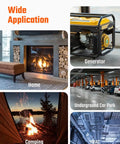 Collage showing wide application of Must-Have Portable Carbon Monoxide Detector with Rechargeable Battery in home, camping, HVAC, generator, underground car park scenes.