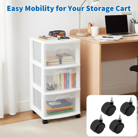 4-pack replacement caster wheels for Sterilite 3-drawer cart, 1.5-inch swivel with M6 stem
