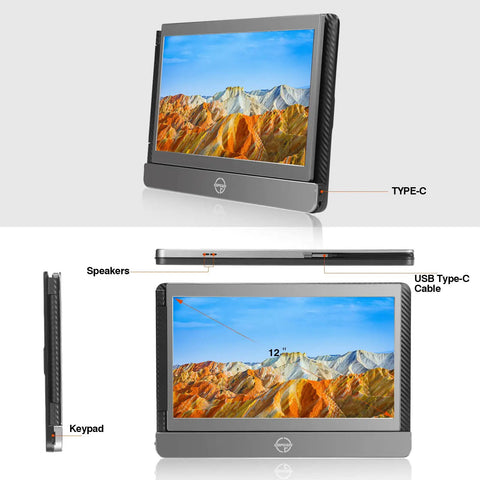 Dual Screen Portable Monitor For Laptop USB Extender 12 Inch FHD 1080p Travel Display Second Screen For 14.2 Inch MacBook Pro