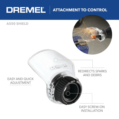 Zero Mess Spark Shield And Accessory Bundle For Rotary Tools Slick Spring Guard deflects burning embers during cutting, grinding, or polishing.