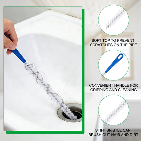 Five Piece Hair Drain Clog Remover Kit With Flexible Snakes And Long Reach Grabber For Toilet, Sink, Tub, Shower And Sewer Includes 61 Inch Snake, Two 19.6 Inch Hair Snakes, 17.7 Inch Cleaning Brush, 63 Inch Grabber, And Double End Pipe Brush