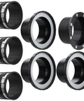 Magnetic dust collection adapters, six black plastic rings with gray seals and metal clamps for 4-inch shop vacs