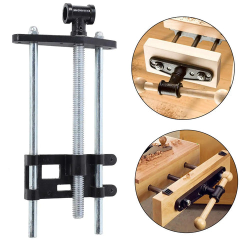 Heavy Duty Steel Front Mount Shop Vise For Workshop Bench Clamping And Woodworking Projects showing vice mechanism and clamping detail.